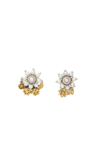 Mismatched Floral Earrings, Sterling Silver, 18K Yellow Gold & Pearl